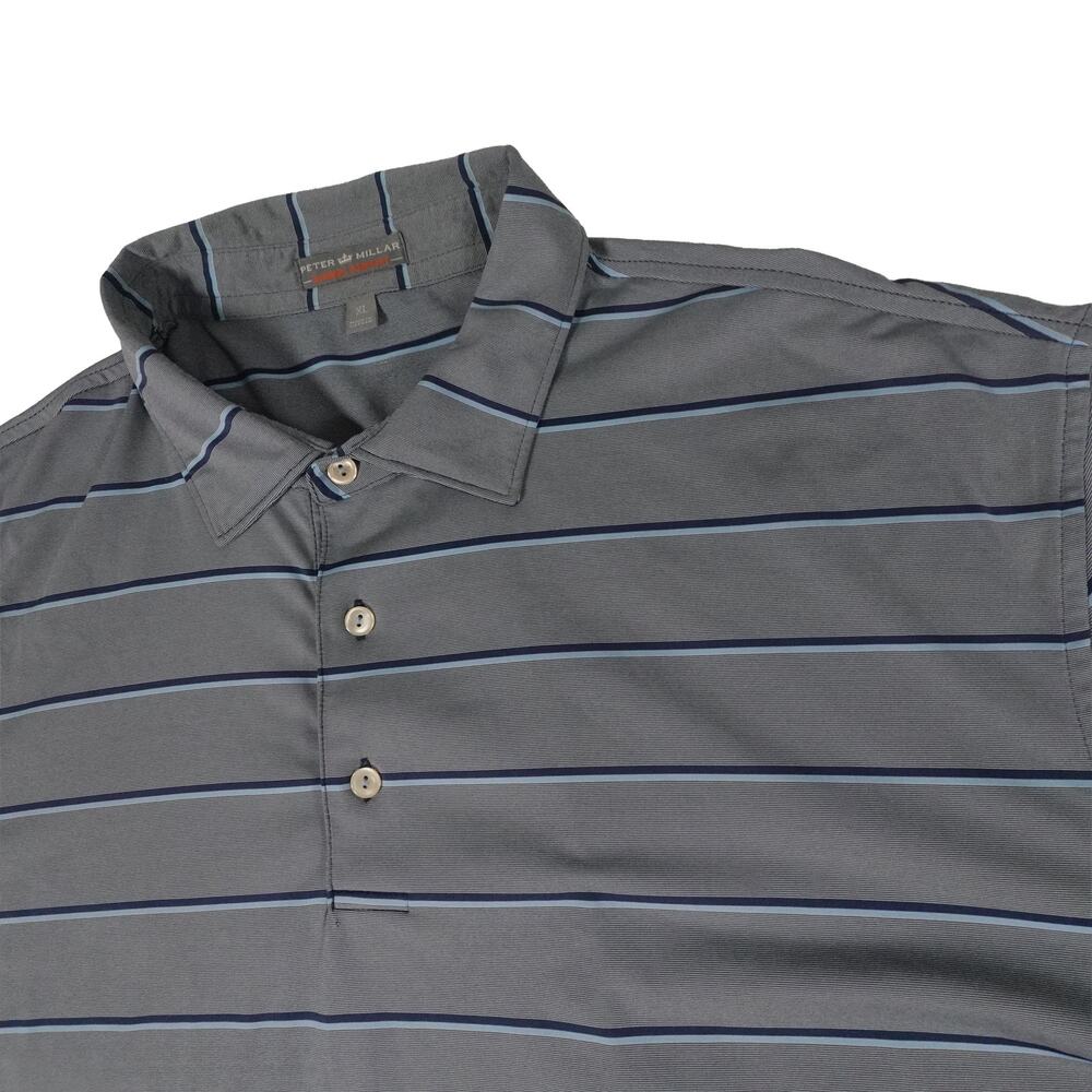 Peter Millar Performance Striped Gray Golf Polo Shirt Men's XL